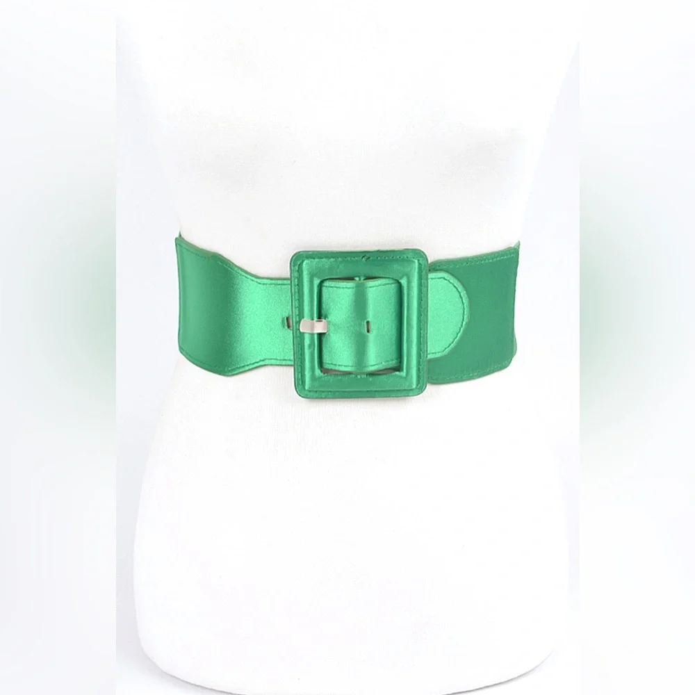 Satin Metallic Elastic Waist Statement Belt